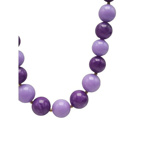 Purple Acrylic Beaded Necklace Gold Tone Spring Ring Closure Vintage - Picture 3 of 6